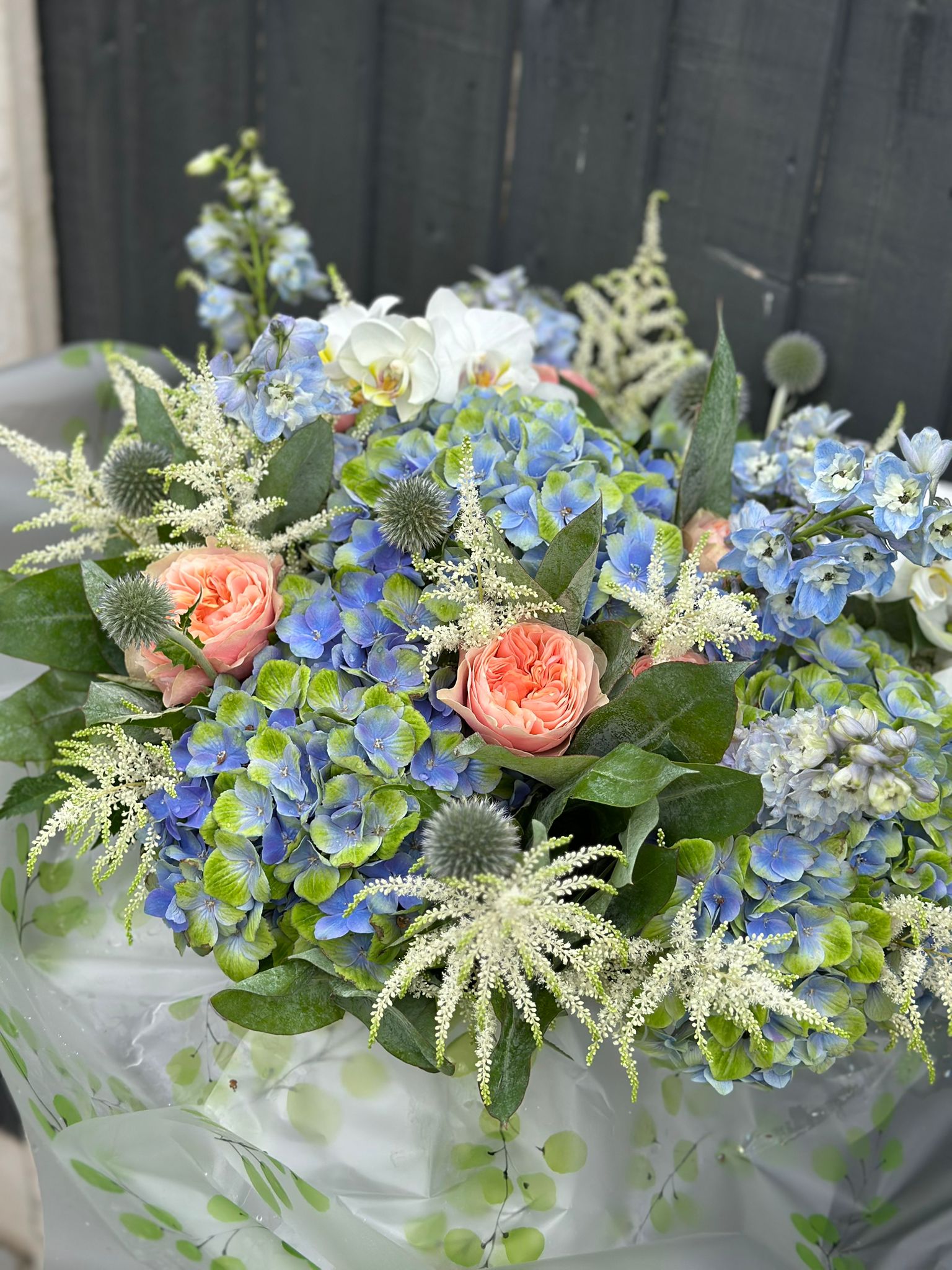 Blue & Peach Garden Bouquet