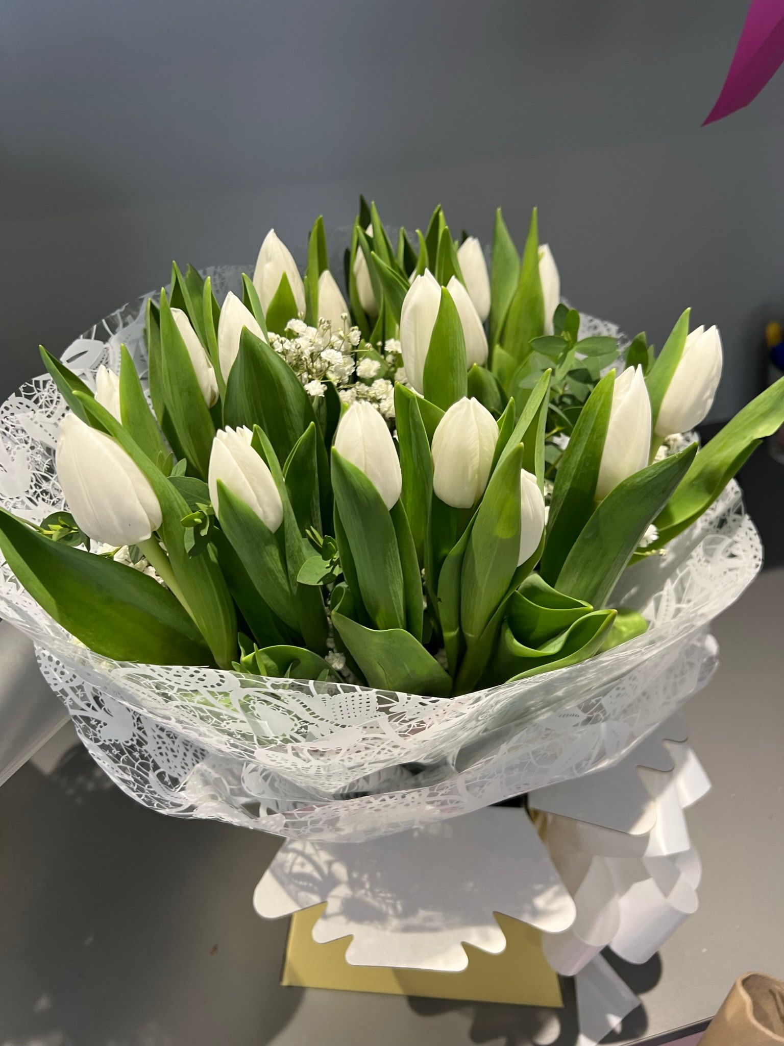 White Tulips Lace Bouquet